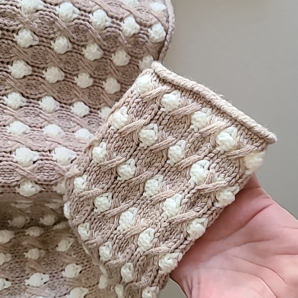 Anthropologie Sleeping On Snow Mockneck Popcorn Stitch Taupe Cream Knit Sweater - Picture 9 of 17